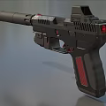 Futuristic Weapon Pistol With Black Body Red Accents And Tactical Scope