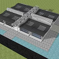 Modern Architectural Complex With Black White Striped Roof Connected Units And Large Windows