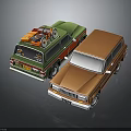 Vintage Station Wagons Green And Brown With Camping Gear On Roof Parked Side By Side