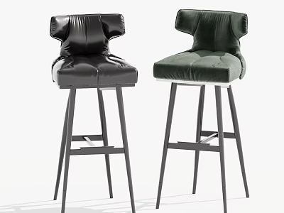 Modern Black Leather And Green Velvet Bar Stools With Metal Legs Design 3d model