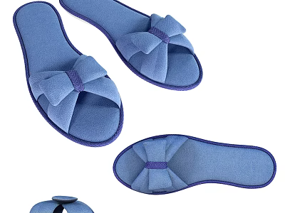 Soft Blue Bow Decorated Slippers Perfect For Cozy Home Indoor Wear 3d model