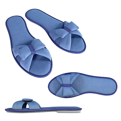 Soft Blue Bow Decorated Slippers Perfect For Cozy Home Indoor Wear 3d model
