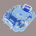 Modern Blue Exhibition Booth Design With Multiple Display Areas And Structures
