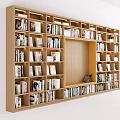 Modern Wooden Bookshelf Design With Multiple Compartments Filled With Books And Photo Frames