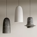 Three Modern Pendant Lights With Different Textured White And Gray Designs 3d model