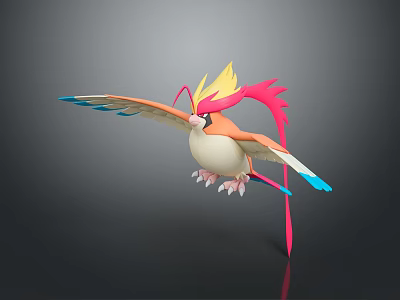 Vibrant Flying Bird With Yellow Pink Feathers Blue Orange Wings And Long Tail 3d model