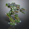 Green Mechanical Mech Robot With Weapon Arm And Metallic Armor Structure 3d model