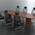 Long Rectangular Modern Wooden Conference Table With Ergonomic Mesh Back Office Chairs On Casters