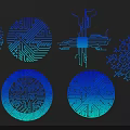 Blue Toned Circuit Board Designs With Multiple Circular And Tree Shaped Patterns And Textures 3d model
