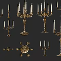 Golden Ornamental Decor Set With Various Candle Holder Designs And Ornate Details
