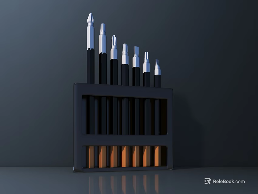 Organized Black Tool Rack With Silver Tip Hardware Tools And Orange Base 3d model