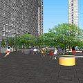 Modern Commercial Complex with High-Rise Towers Connected Structures Low-Rise Buildings and Green Spaces