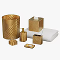 Golden Textured Bathroom Essentials Set With Soap Dispenser Tissue Box And Towel