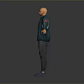 Man With Open Green Jacket Glasses Gray Pants Blue Shoes And Arms Outstretched