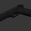 Man Holding Modern Black Pistol With Green Sight And Textured Grip