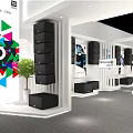 Modern TDTAICEE Exhibition Booth Design With White Exterior And Blue Triangular Patterns 3d model