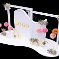 Floral Decorative Setup With White Frame Logo And Circular Flower Accents 3d model