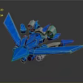 Blue Sci Fi Mechanical Spaceship Model With Wings And Yellow Lights