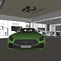 4S Auto Dealership Modern Showroom Displaying Green Mercedes AMG Sports Car