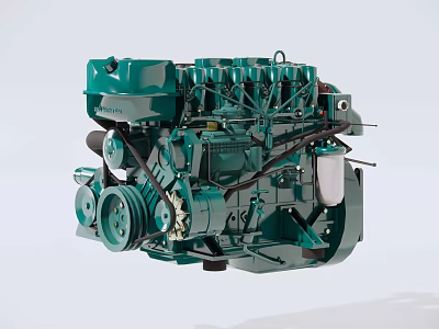 Powerful Green Industrial Engine With Multiple Cylinders And Mechanical Components 3d model
