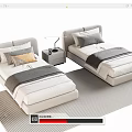 Modern Single Bed With Upholstered Headboard Cozy Bedding Nightstand Table Lamp And Striped Rug