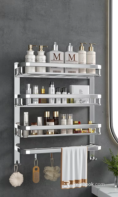 Stainless Steel Multi tiered Bathroom Shelf with Skincare and Cosmetics Storage 3d model 