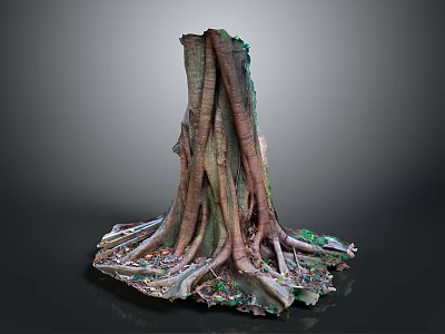 Natural Wood Stump With Spreading Tree Roots And Stone Textured Surroundings 3d model