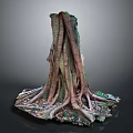 Natural Wood Stump With Spreading Tree Roots And Stone Textured Surroundings