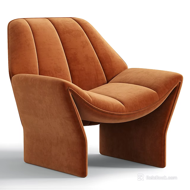 Luxurious Brown Velvet Armchair With Modern Curved Design And Elegant Style 3d model 