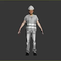 Construction Worker In Safety Helmet Reflective Vest And Gray Clothing Standing On Gray Background