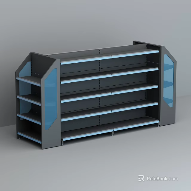 Modern Contemporary Storage Shelf With Multiple Layers Gray Frame Blue Transparent Side Panels 3d model 