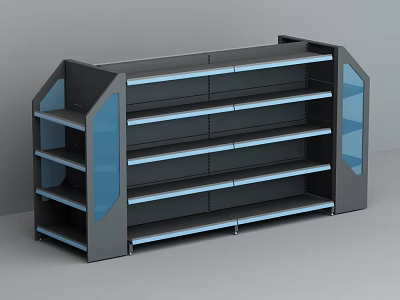 Modern Contemporary Storage Shelf With Multiple Layers Gray Frame Blue Transparent Side Panels 3d model