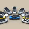 Various Car Models in Different Colors and Styles Arranged in Circular Pattern 3d model