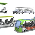 Functional Utility Vehicles With Various Designs Green Gray Roofs And Passenger Seats 3d model