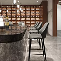 Luxury Bar Interior Design With Marble Counter Top Modern Lighting Wine Racks And Bar Stools