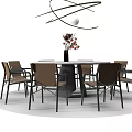 Modern Dining Table Set With Round Table Chairs Vase Flowers And Pendant Light 3d model