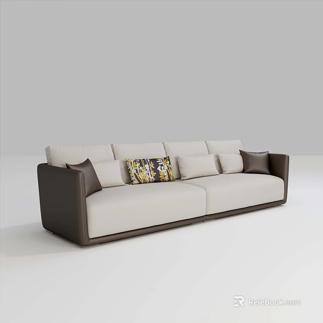 Modern Two Seater Sofa In Beige And Brown With Patterned And Solid Cushions 3d model