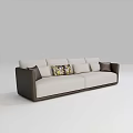 Modern Two Seater Sofa In Beige And Brown With Patterned And Solid Cushions 3d model