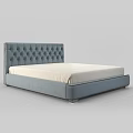 Modern Blue Tufted Double Bed with Diamond Pattern Headboard and White Mattress