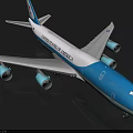 Korean Air Blue And White Passenger Jet With Four Engines Landing Gear And Wings