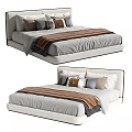 Modern Double Bed With Upholstered Headboard Gray Bedding Brown Throw And Decorative Pillows