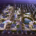 Modern Urban Night Aerial View With Skyscrapers Roads Lake And Green Areas