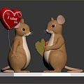 Cute Mice Figurine Holding Red Heart Balloon And Yellow Heart On White Hexagon Base