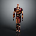 Game Movie Character Wearing Futuristic Sci Fi Battle Armor With Red Gold Intricate Patterns
