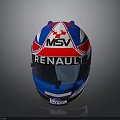 Racing Helmet With MSV And Renault Logos In Blue Red White Colors