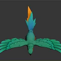 Colorful Parrot With Green Body Orange Belly Blue Tail And Spread Wings