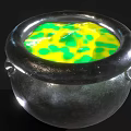 Decorative Metal Pot With Shiny Surface And Green Yellow Contents For Home Decor