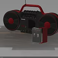 Red Balloon Attached to Retro Boombox With Red Cassette on Wooden Planks