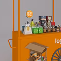 Orange Functional Cart With White Striped Canopy Logo Product Display And Wheels 3d model