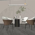 Modern Dining Table Set With Round Table Beige Chairs Arched Wall Lighting And Plant 3d model